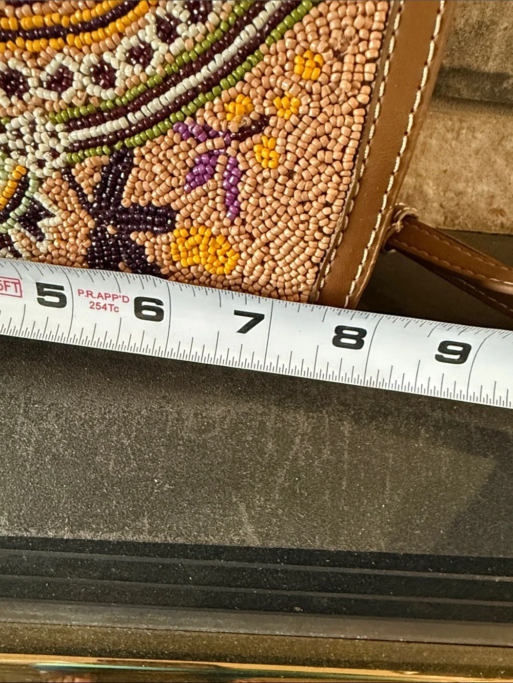 Beaded Embroidered Tan Crossbody Bag